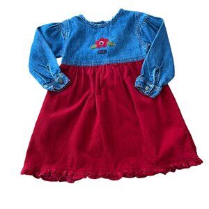 Vintage Oshkosh Denim Velvet Floral Spring Boho Dress 2T